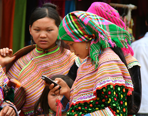 Blumen-Hmong und Handy